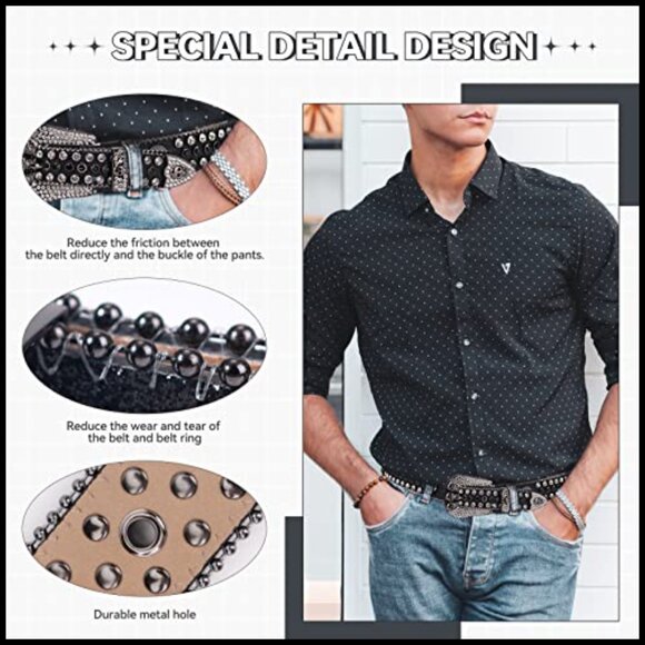 Western Rhinestone Studded Leather Belt for Pants Jeans main image 5